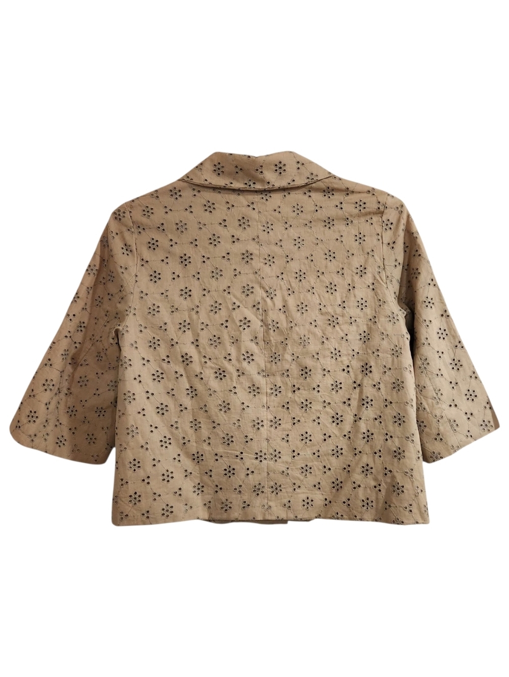 STUDIO V Y2K Eyelet Jacket Sz L Tan Cotton Embroidered Lined Boxy Cottagecore - Picture 2 of 8